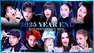 Colagem de artistas em destaque com expressões marcantes, celebrando as melhores performances de 2025.